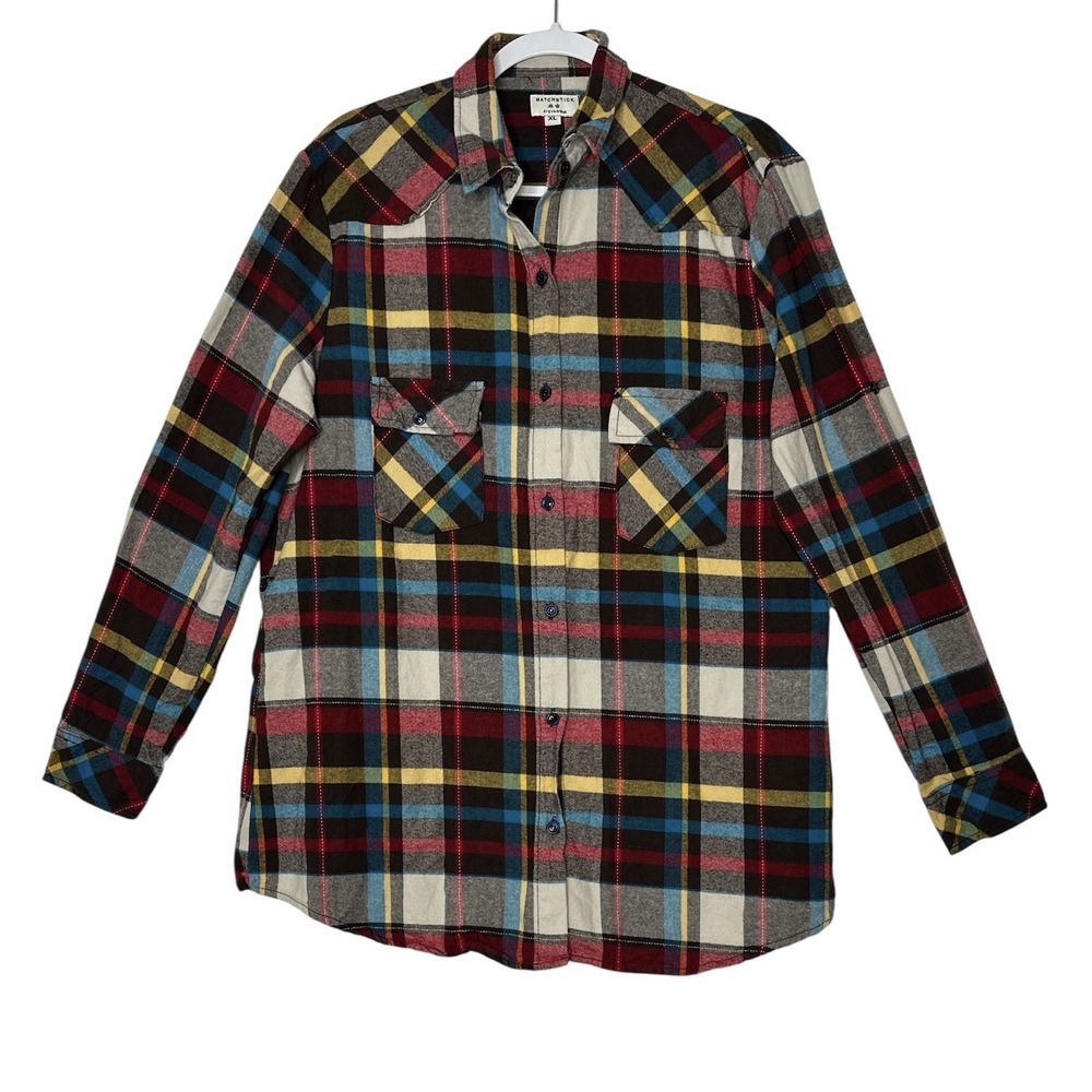 MATCHSTICK Flannel Shirt Top Women's‎ XL Plaid Cozy Button Up Collar Pockets